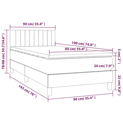 Cama Box Spring Con Colchón Y Led Tela Gris Oscuro 90x190 Cm / Vetonek_5