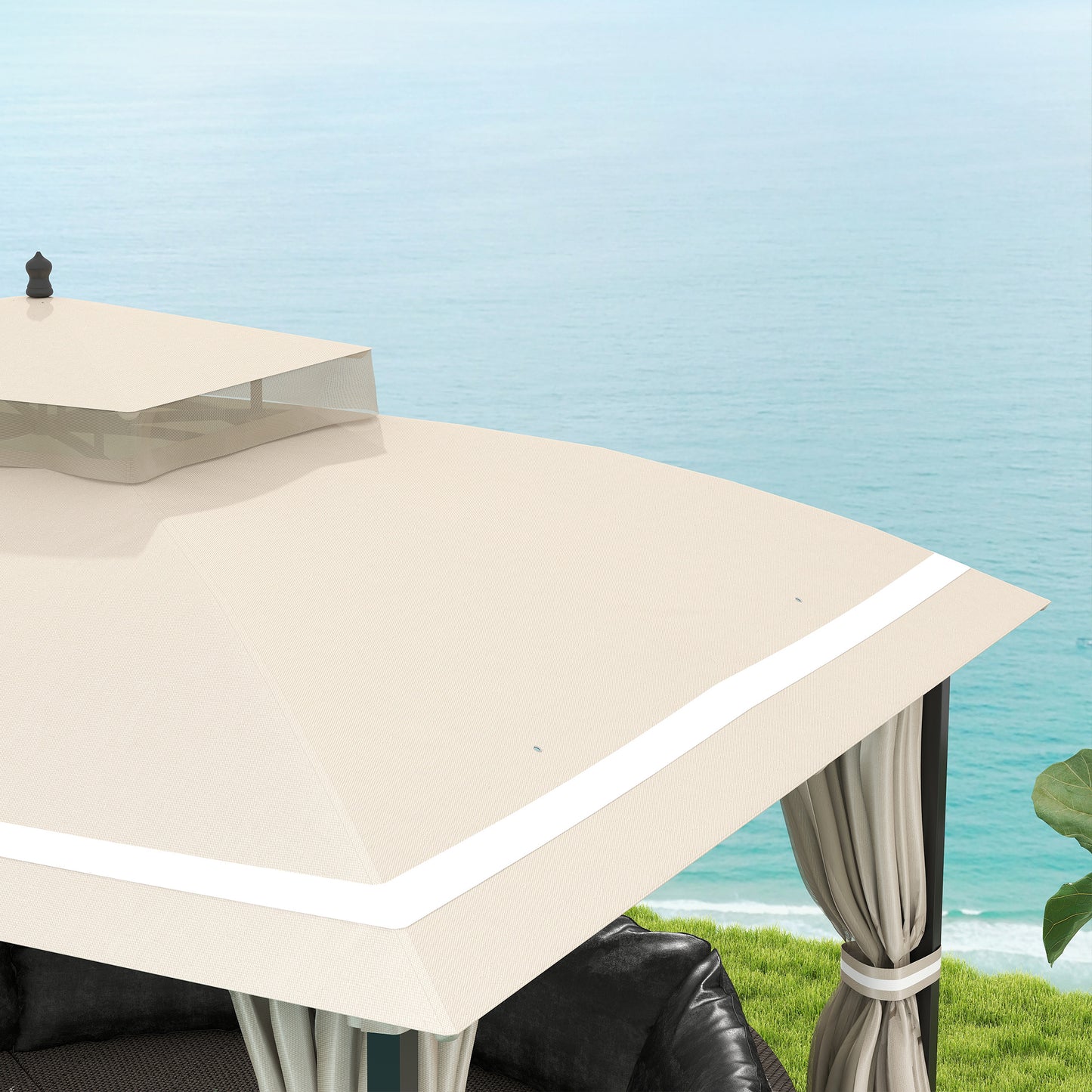 Outsunny Cenador Para Jardín 3,7x3 M Con Paredes Laterales Mosquiteras Beige_4