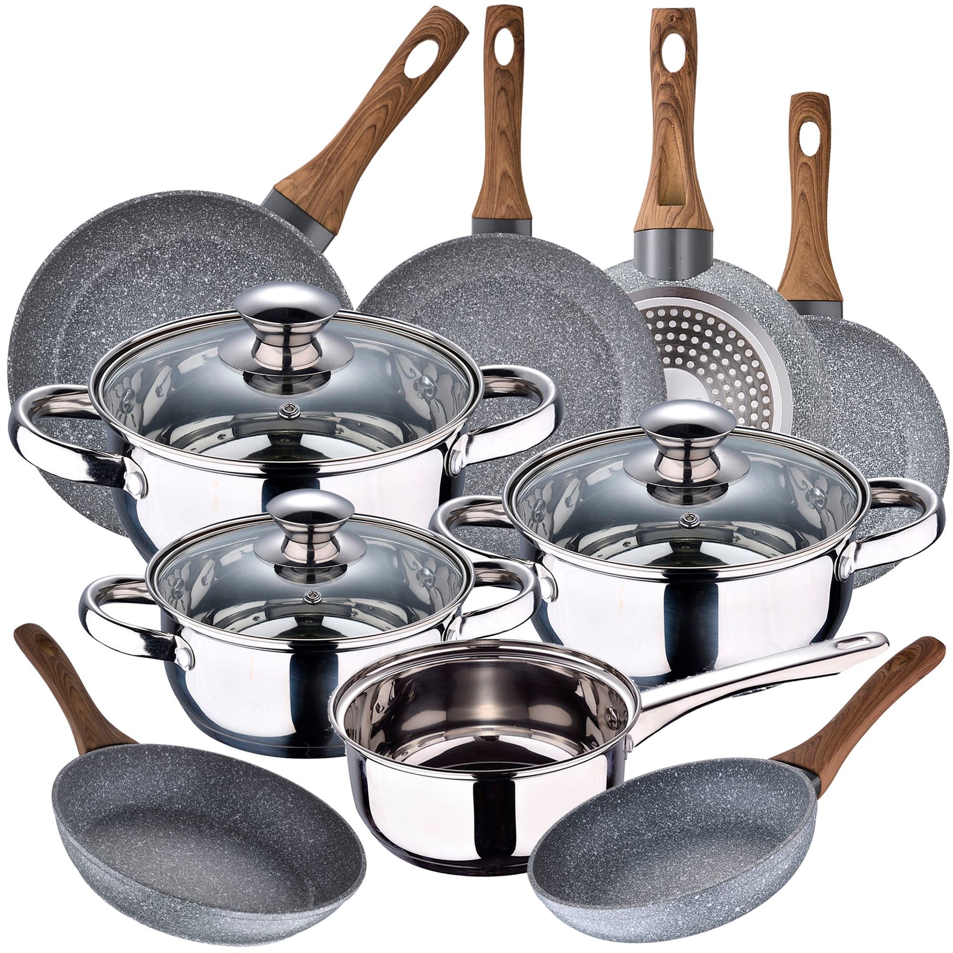 Bateria De Cocina 7 Piezas San Ignacio Faro De Acero Inoxidable Con Juego De Sartenes (18/20/22/24/26/28 Cm) San Ignacio Daimiel En Aluminio Forjado_0