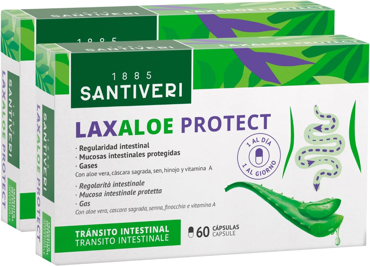 Embalagem de 2 cápsulas Laxaloe Protect Santiveri 60 Cápsulas