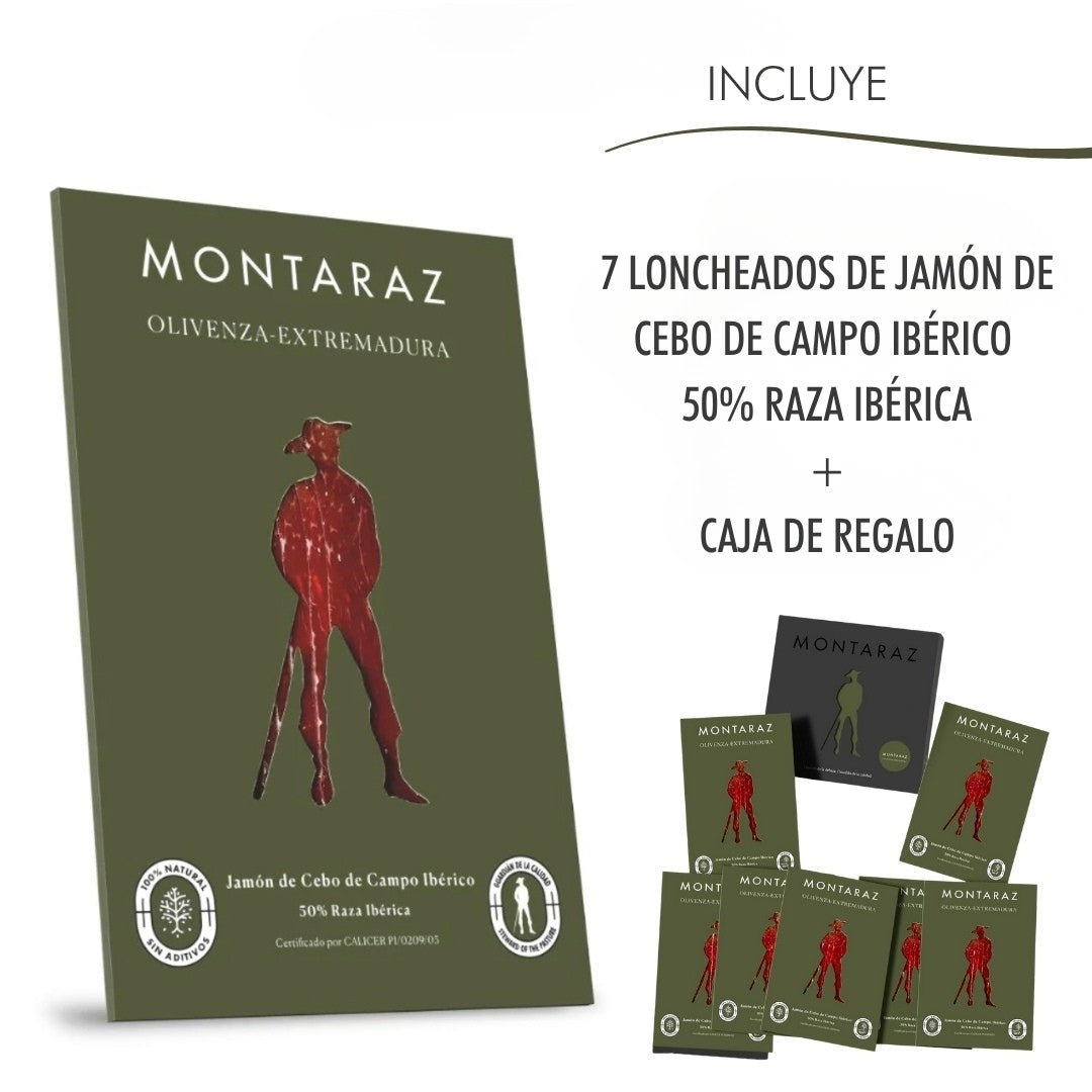 Caja Regalo Gourmet | 7 Loncheados De Jamón De Cebo De Campo Ibérico 50% Raza Ibérica Envasados Al Vacío 700g_2