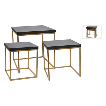 Well Home Juego De 3 Bancos En Madera Y Metal Color Negro_2