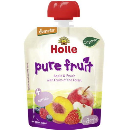 Smoothie biológico de maçã e pêssego com frutos da floresta Holle 90g