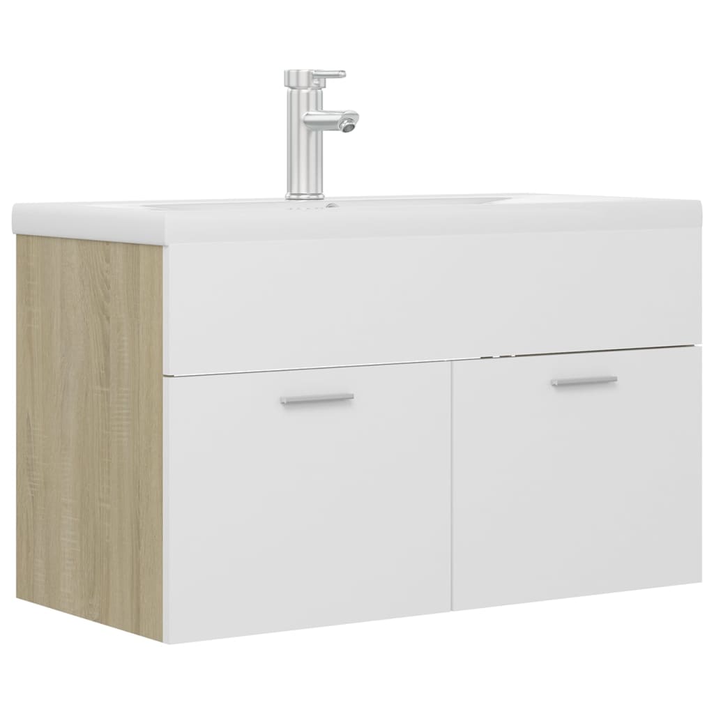 Mueble Con Lavabo Madera De Ingeniería Blanco Y Roble Sonoma_1