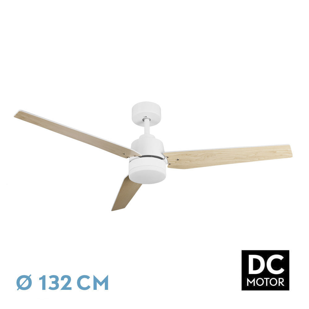 Ventilador Dc Captus 22w Blanco 3 Aspas Blanco/haya 132d Reg. Intensidad 2180lm 3000k-6000k C/remoto, Timer, Mem._0