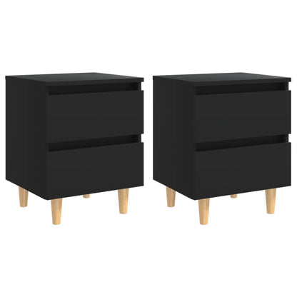 Mesitas De Noche 2 Uds Con Patas Madera Pino Negro 40x35x50 Cm_0