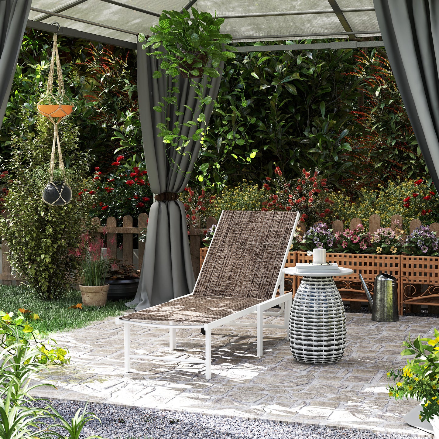 Outsunny Tumbona Jardín Exterior Con Ruedas Respaldo Ajustable 166x60x84 Cm_1