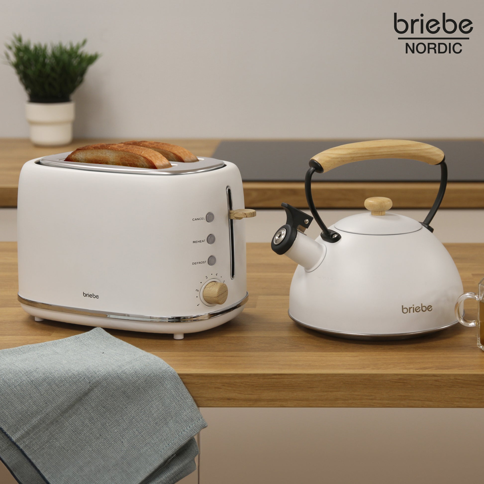 Briebe Nordic Set Tostadora Pan Ranura Ancha 2 Rebanadas + Tetera 2,3l Acero Inox, Inducción Libre Bpa,skt1177wht,blanco_1