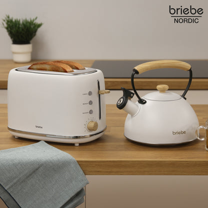 Briebe Nordic Set Tostadora Pan Ranura Ancha 2 Rebanadas + Tetera 2,3l Acero Inox, Inducción Libre Bpa,skt1177wht,blanco_1