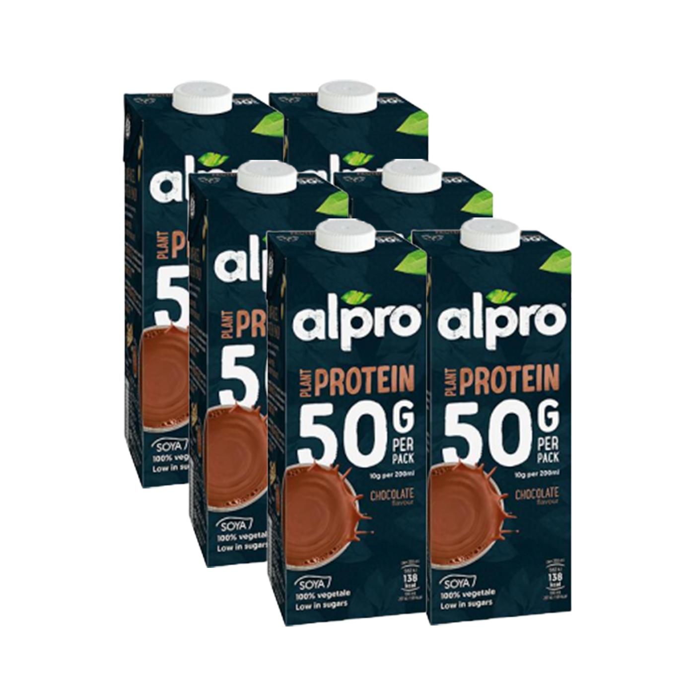 Pack de 6 Bebidas de Soja com Chocolate e Proteína Alpro, 1 Litro