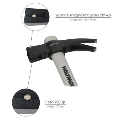 Martillo Encofrador Magentico Fibra Vidrio Mango Fibra Vidrio Con Empuñadura Antideslizante. 700 Gramos 50 Cm._2