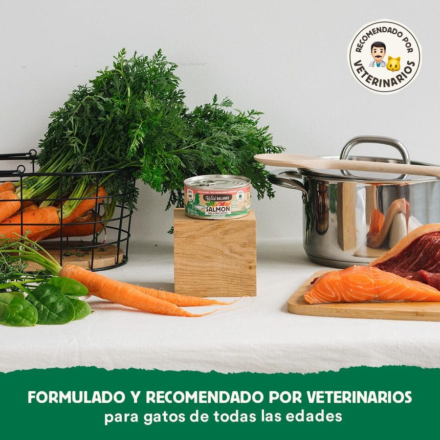 Ração enlatada BARF Wild Balance Salmão e Carne para gatos 6 x 120 g