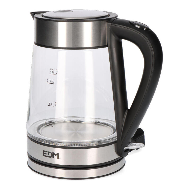 Hervidor De Agua De Cristal + Acero Inox 1,7 Litros 1850 - 2200w Edm_0