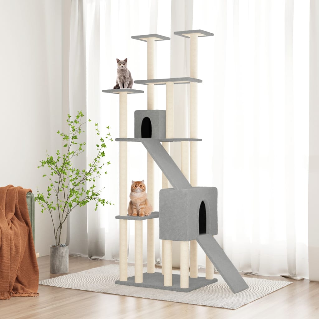 Rascador Para Gatos Con Postes De Sisal Gris Claro 190 Cm_1