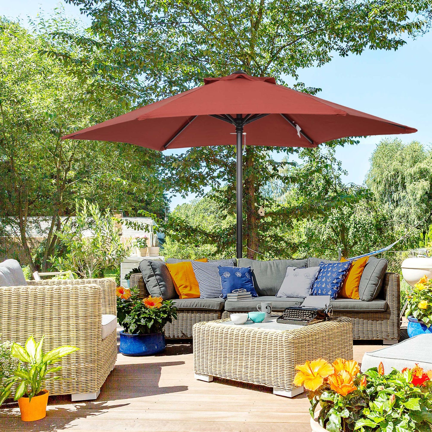 Outsunny Sombrilla Jardín Ø2x2 M Parasol De Aluminio Con Poste Desmontable Rojo_1