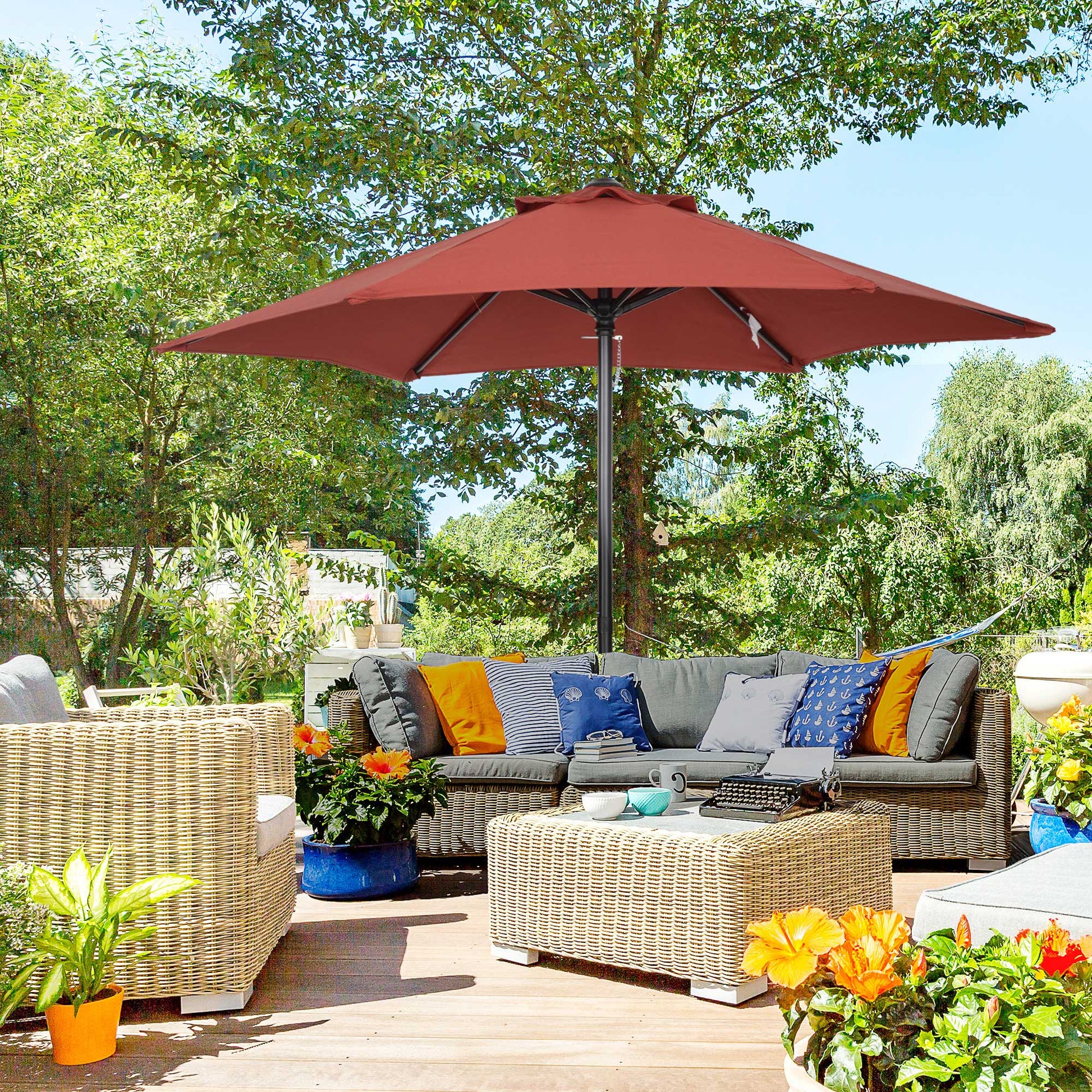 Outsunny Sombrilla Jardín Ø2x2 M Parasol De Aluminio Con Poste Desmontable Rojo_1