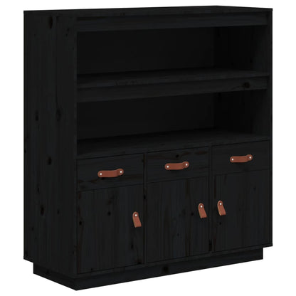 Aparador Alto Madera Maciza De Pino Negro 100x40x108,5 Cm_1