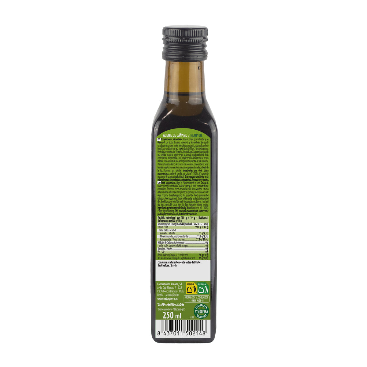 Óleo de Cânhamo Biológico, NaturGreen 250 ml