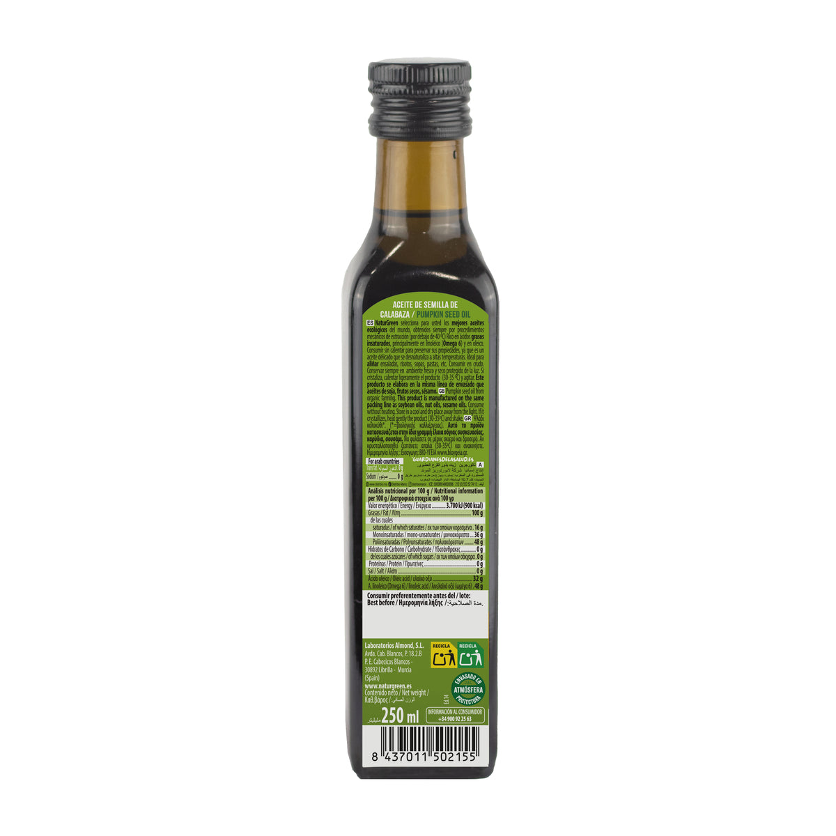 Óleo de sementes de abóbora biológico NaturGreen, 250 ml