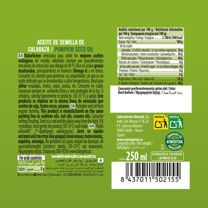 Óleo de sementes de abóbora biológico NaturGreen, 250 ml