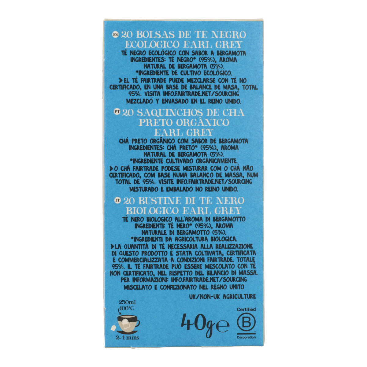 Chá preto Earl Grey Bio Cupper 20 saquetas