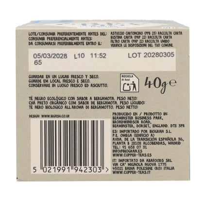 Chá preto Earl Grey Bio Cupper 20 saquetas