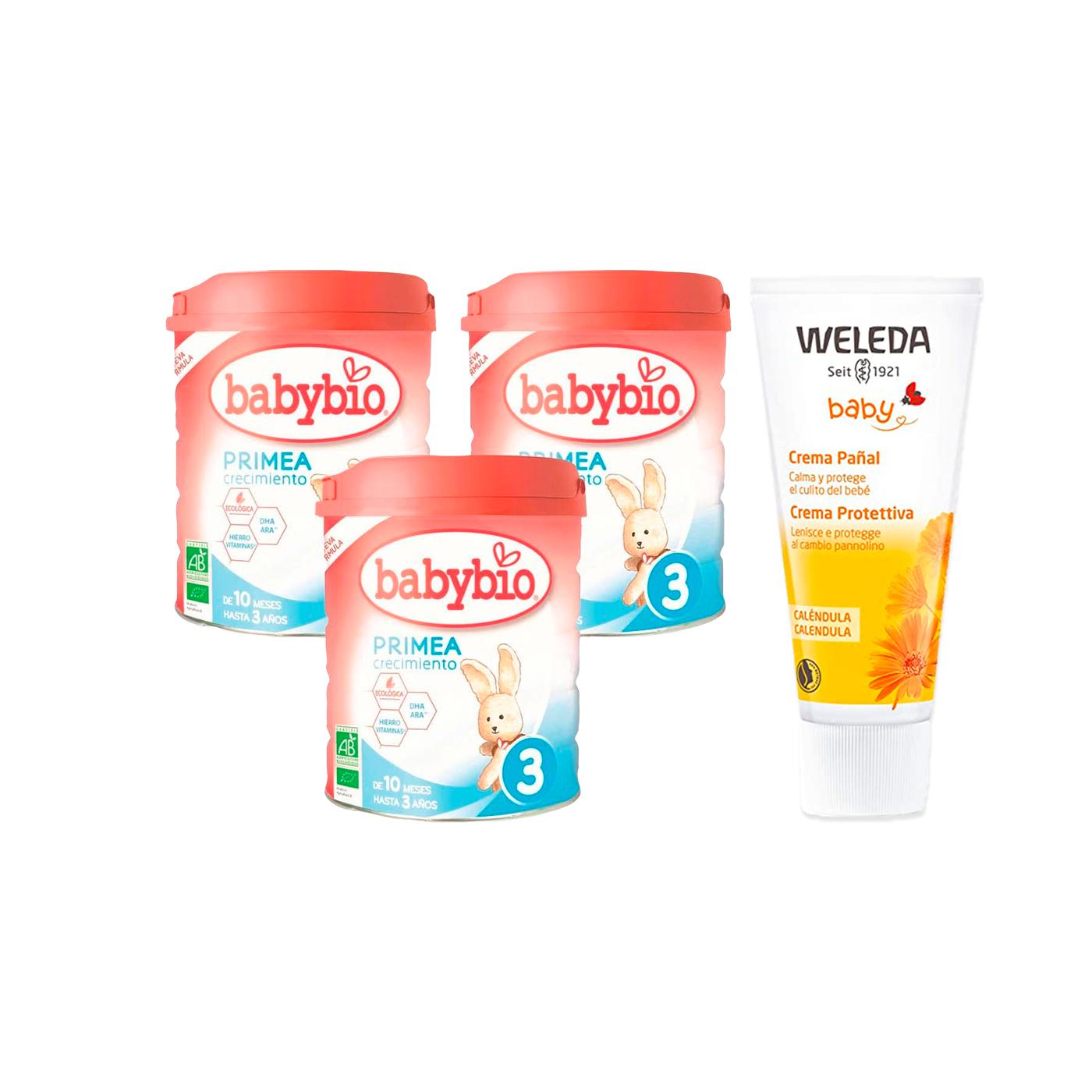 Pack Especial Creme para Fraldas Weleda Calendula 75ml + Pack 3 x Leite Primea 3 (10 meses a 3 anos) Babybio 800g
