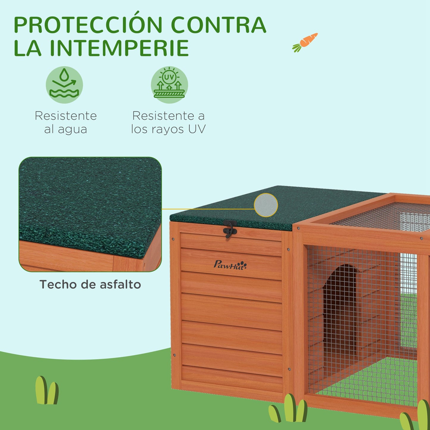 Pawhut Conejera De Madera Con 2 Nidos 1 Puerta Superior 140x52x46 Cm Natural_5