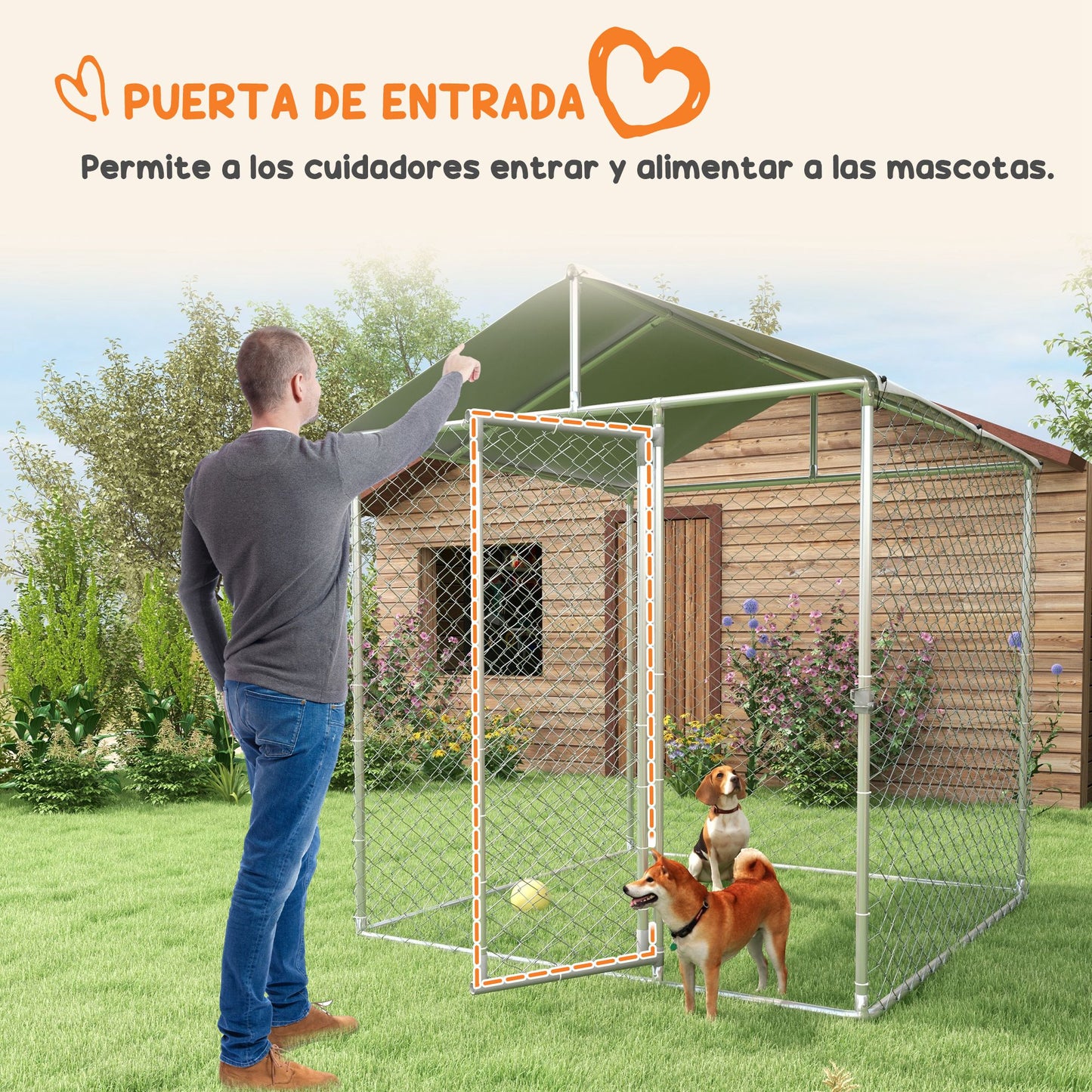 Pawhut Perrera De Acero Con Toldo Impermeable Y Anti-uv 200x200x237 Cm Plata_3