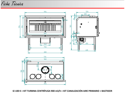 BRICOSOL Insertable de leña panorámico con campana y cristal serigrafiado FM Modelo IC -100 K (interior vermiculita)_4