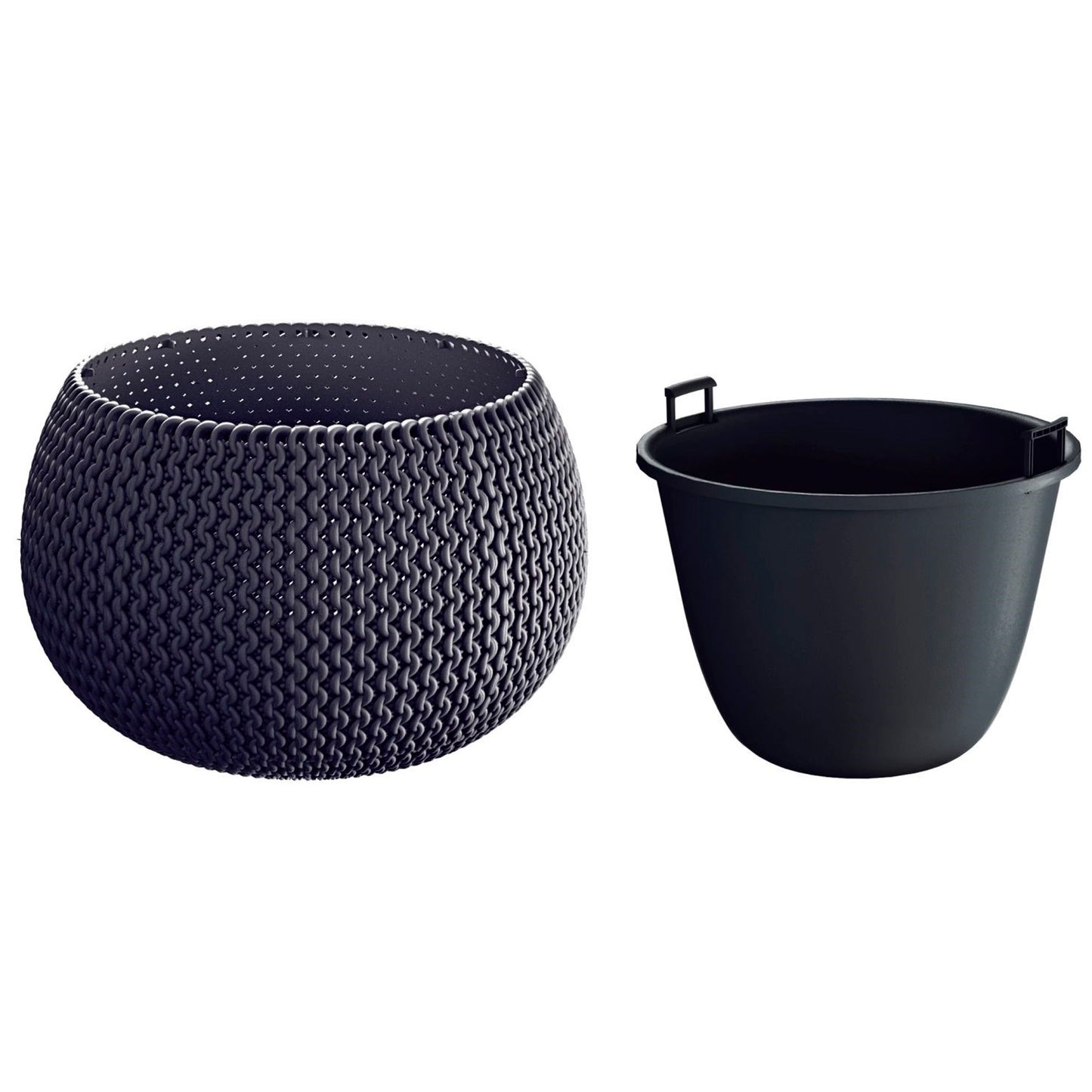 Maceta Redonda Con Deposito Splofy Bowl De Plastico En Color Antracita 23,9 (largo) X 23,9 (ancho) X 16,1 (altura) Cm