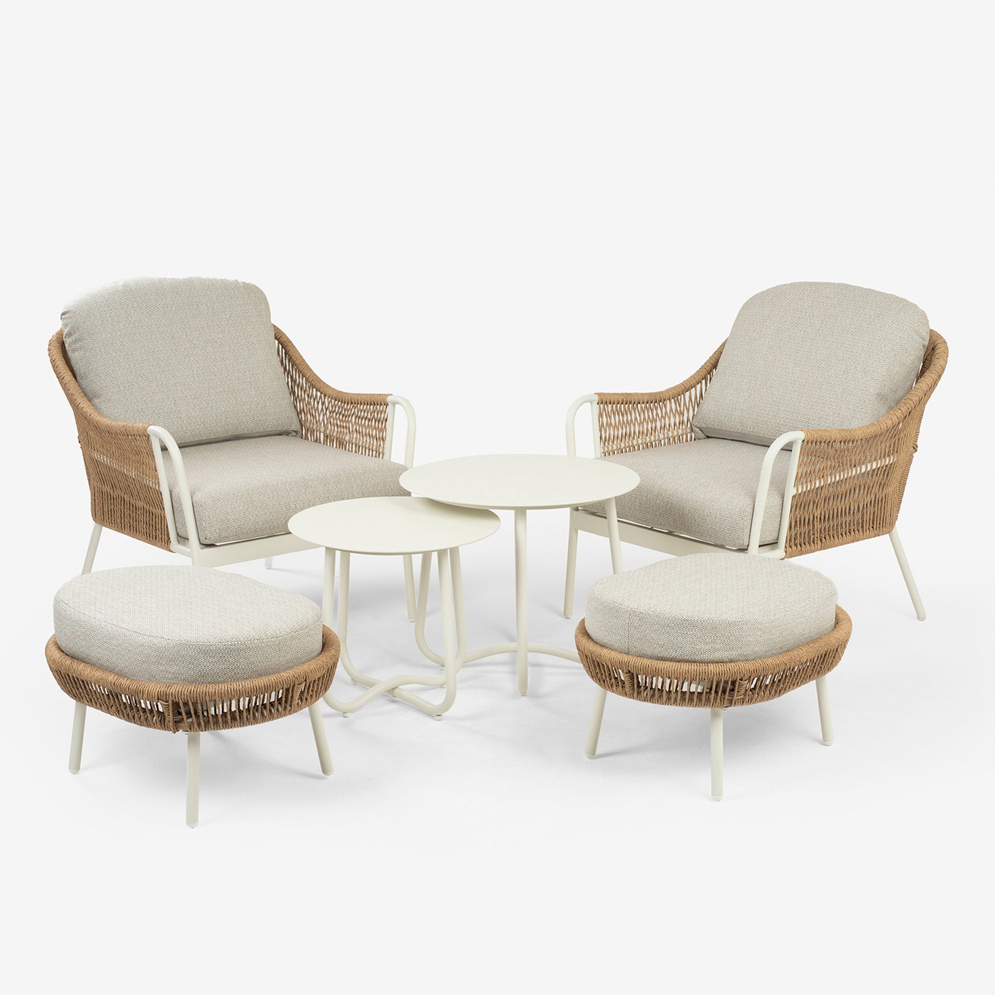 Conjunto De Sofás Ratán Trenzado,color Blanco Envejecido, Sillón:78x70x83 Cm Alto Reposapies 67x52x42 Cm Alto Mesas:60x51 Cm Alto_3