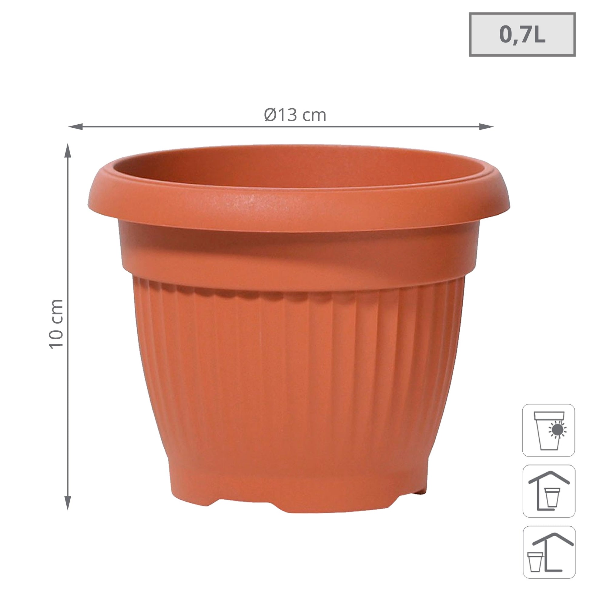 Maceta Terra 0,7l., Dimensiones (mm) 130x130x100, Color Terracota