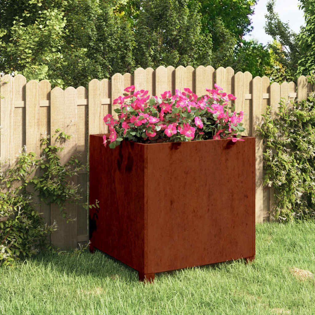 Jardinera Con Patas Acero Corten Oxidado 50x50x50 Cm_1