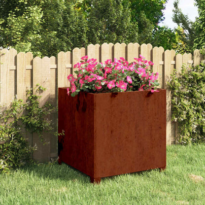 Jardinera Con Patas Acero Corten Oxidado 50x50x50 Cm_1