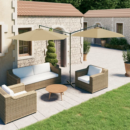 Vidaxl Sombrilla Doble De Jardín Con Palo De Acero Taupe 600 Cm_1