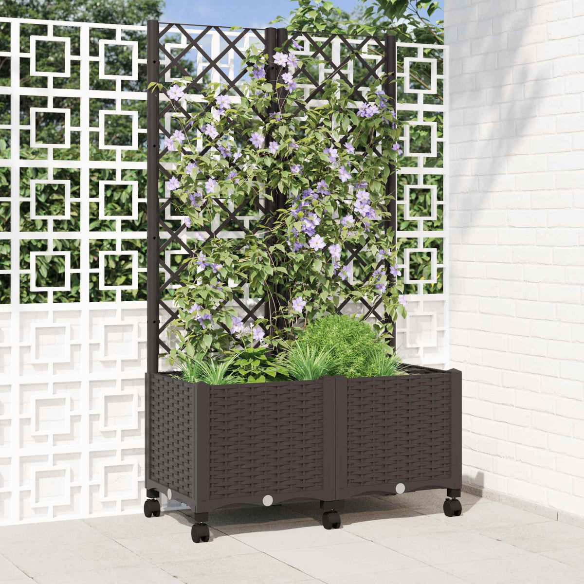 Jardinera Con Enrejado Y Ruedas Marrón 80 X 40 X 146 Cm Pp_1