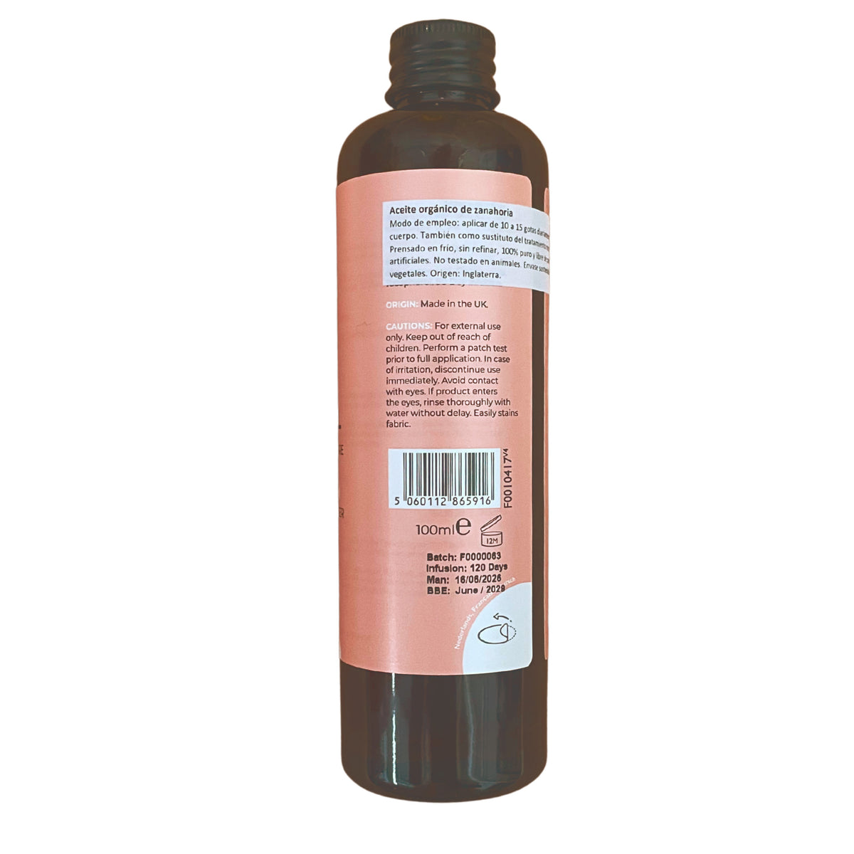 Aceite orgánico de Zanahoria prensado en frío Fushi 100ml