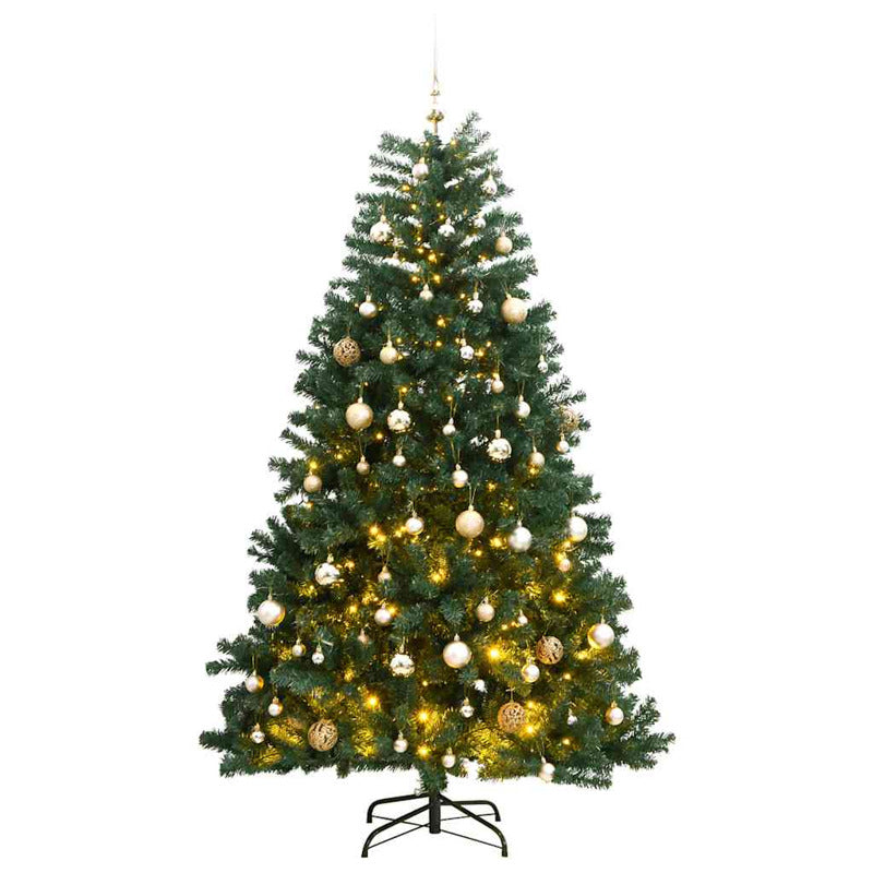 Vidaxl Árbol Navidad Artificial Con Bisagras 150 Led Y Bolas 120 Cm_0