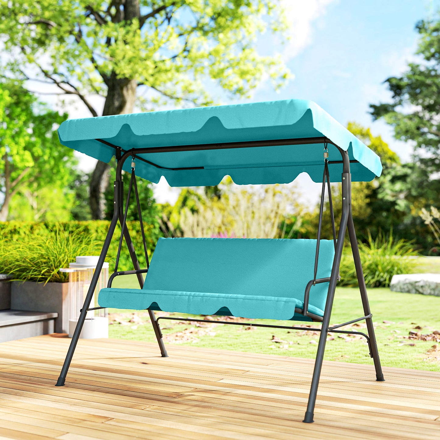 Outsunny Columpio De Jardín 3 Plazas Techo Ajustable 172x110x153cm Verde Azulado_4