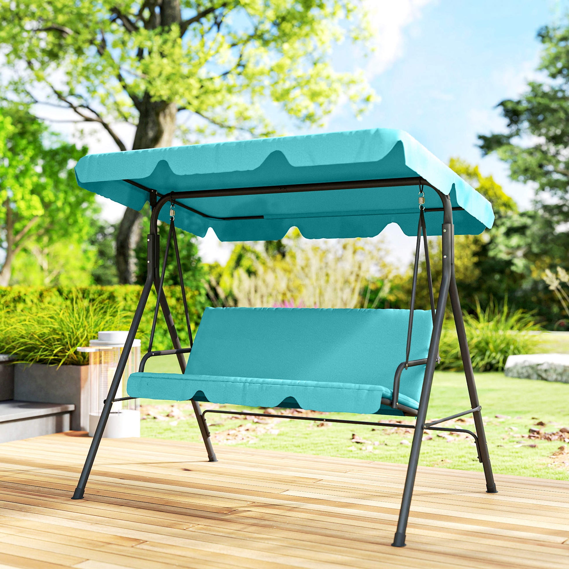 Outsunny Columpio De Jardín 3 Plazas Techo Ajustable 172x110x153cm Verde Azulado_4