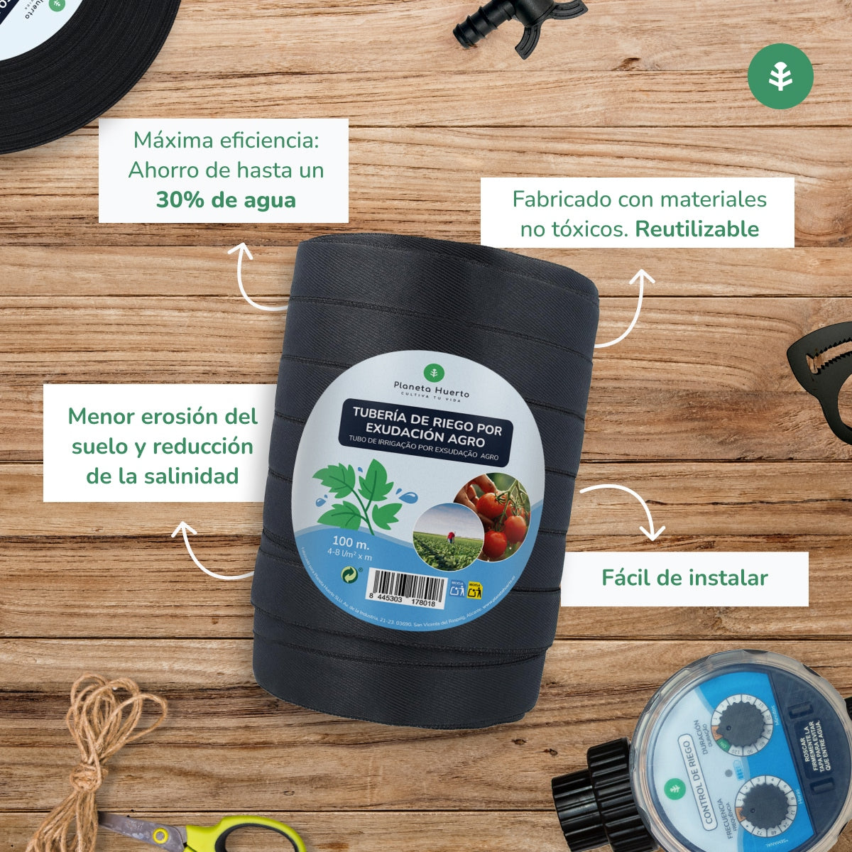Tubería de Riego por Exudación en Rollo Agro Planeta Huerto 100 m