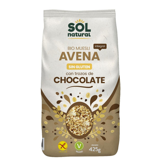 Muesli de Aveia Biológico Sem Glúten Sol Natural com Pepitas de Chocolate 425g