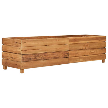 Arriate Elevado Madera De Teca Reciclada Y Acero 150x40x38 Cm_0