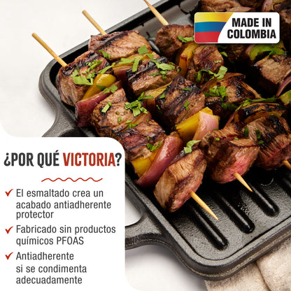 Victoria Plancha Cocina Hierro Fundido Esmaltado, Parrilla Reversible 33x21cm, Sin Pfoa, Fuego Barbacoa Sin Ptfe, 38793_1