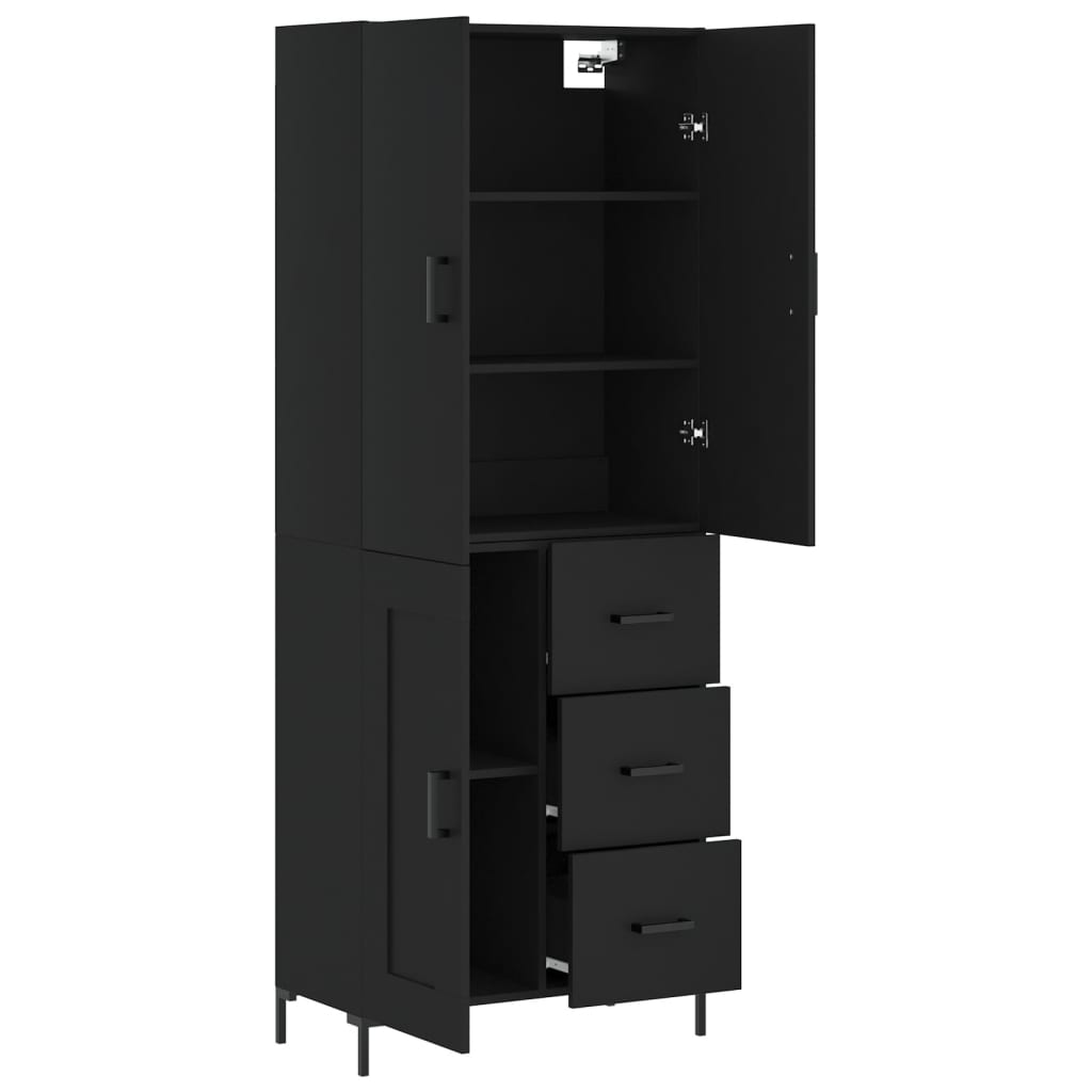 Aparador Alto Madera Contrachapada Negro 69,5x34x180 Cm_3