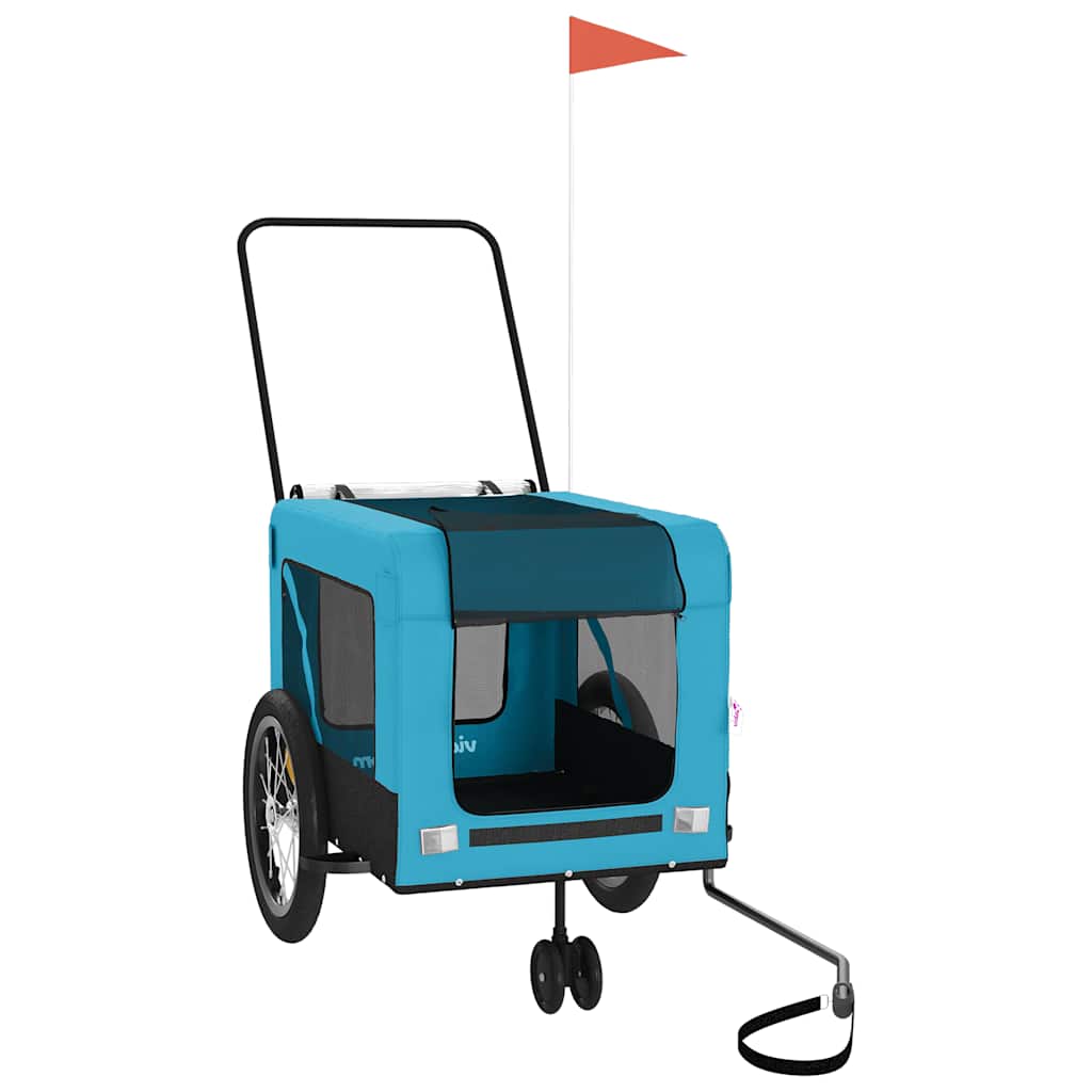 Remolque De Bicicleta Mascotas Hierro Tela Oxford Azul Negro_2