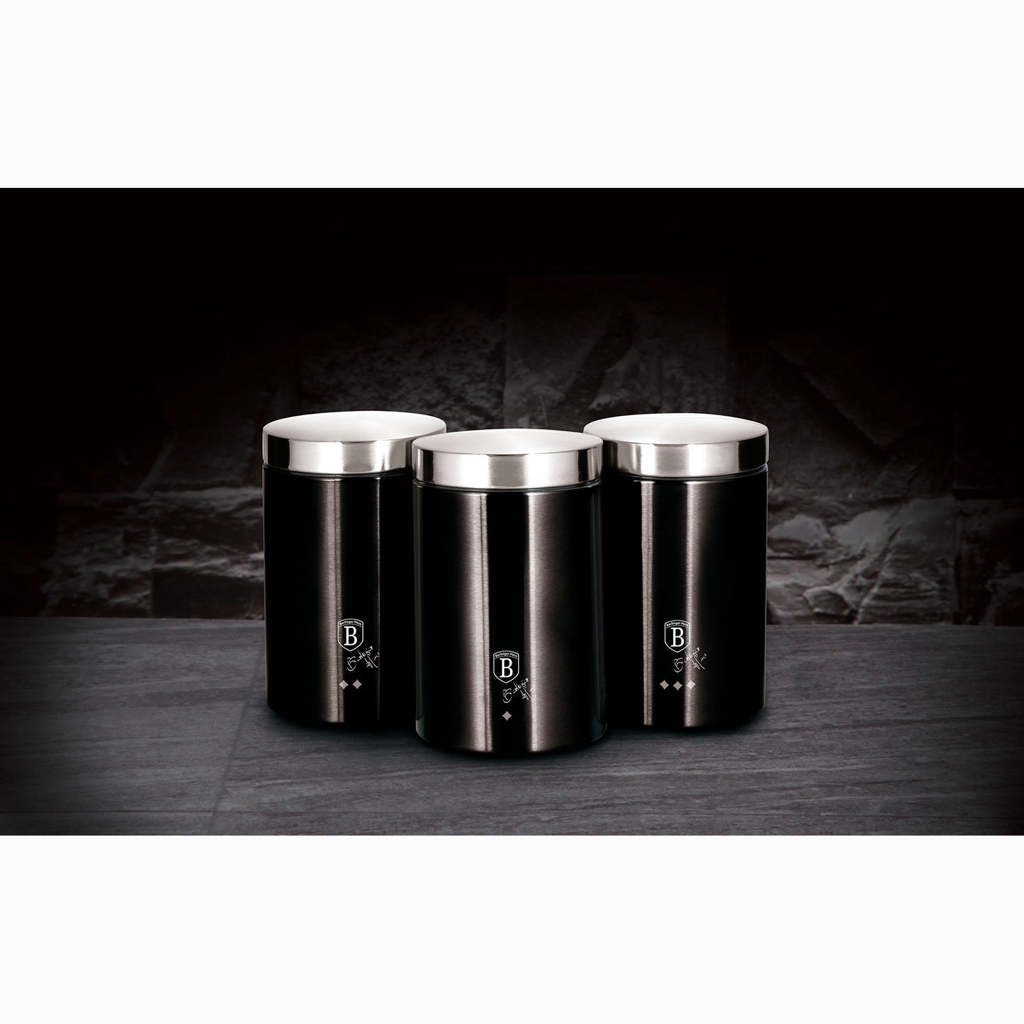 Set 3 Botes Cocina Almacenaje Acero Inoxidable, Diseño Moderno, Acero Inoxidable / Negro_1
