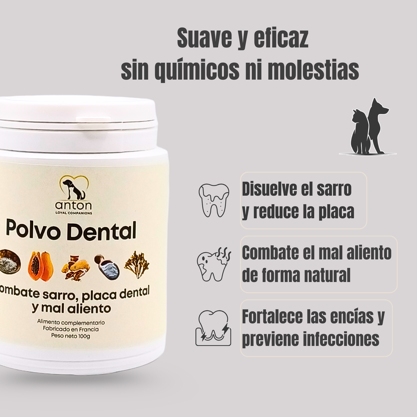 Polvo dental natural para perros y gatos – Combate sarro, placa y mal aliento – 150 g_1