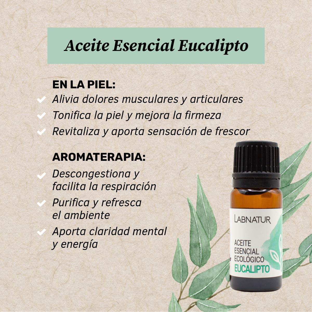 Aceite Esencial de Eucalipto 100% Puro Labnatur 10 ml | Aroma Balsámico | Masajes, Baño y Difusor | Ecológico y Vegano_1